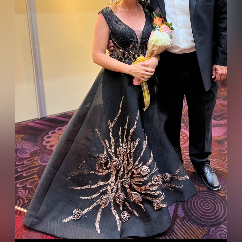 Elegant Couture Black and Gold Evening Gown